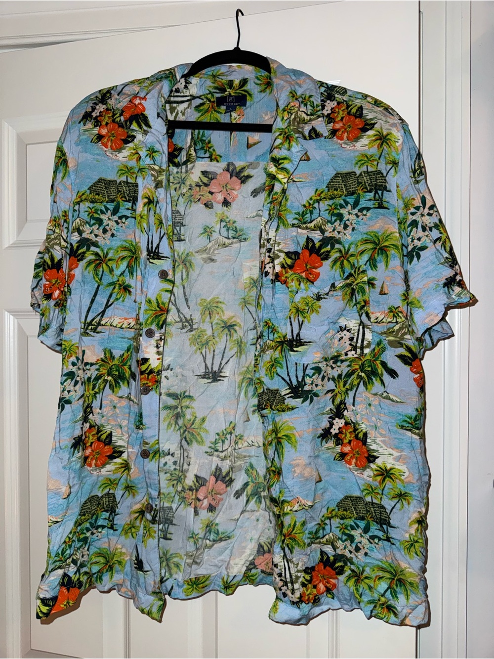 George Light Blue Tropical Print Short-Sleeve Button Down Shirt
